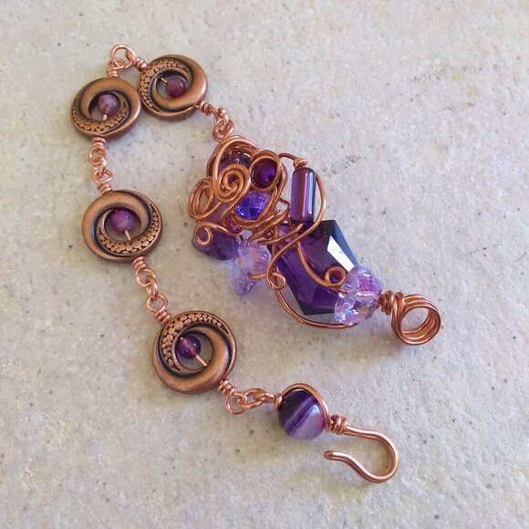 The Color Purple! One-of-a-kind Handmade & Wire Wrapped Butterfly Bead Bracelet - Picture 3 of 13